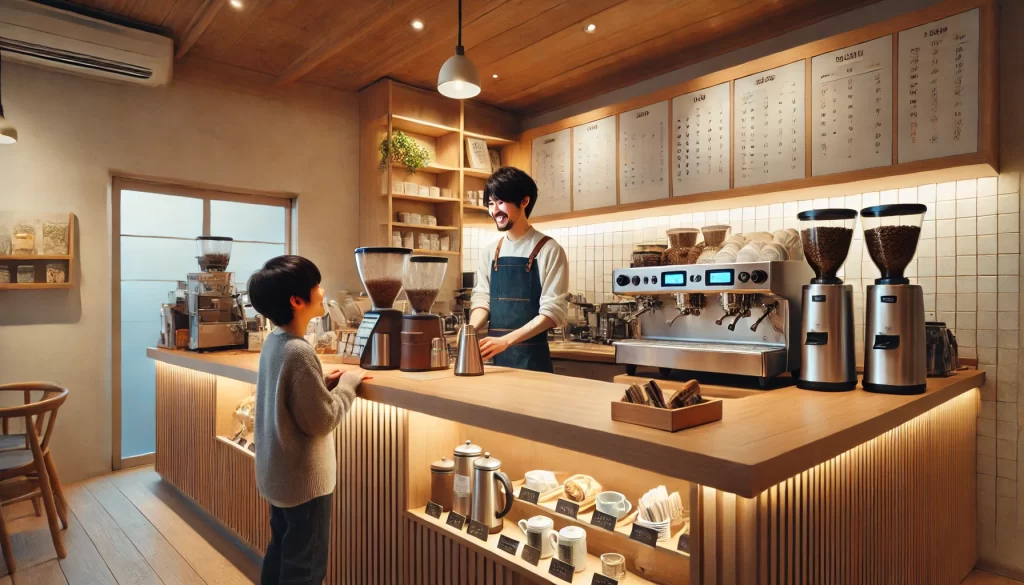 カウンター席での注文や会話の様子